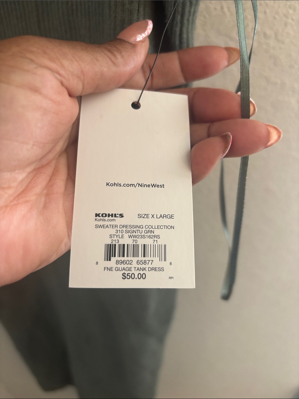 Nine West Olive Green Ribbed Tank Midi Dress - Picture 3 of 3